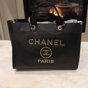 CHANEL Black Tote with Gold Stud Logo